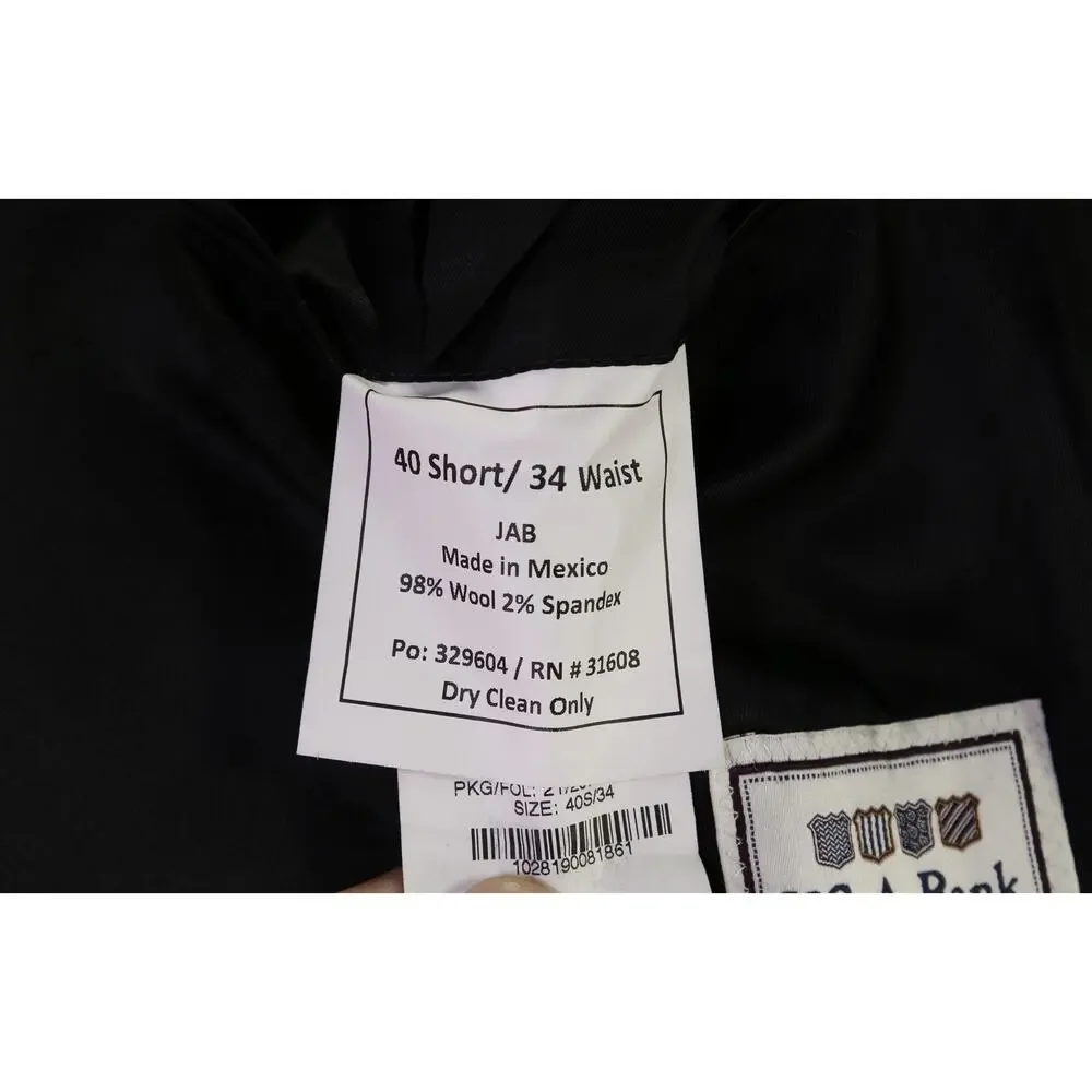 Jos A Bank Black 1-Btn Formal Tuxedo Wedding Slim Fit Suit 40S